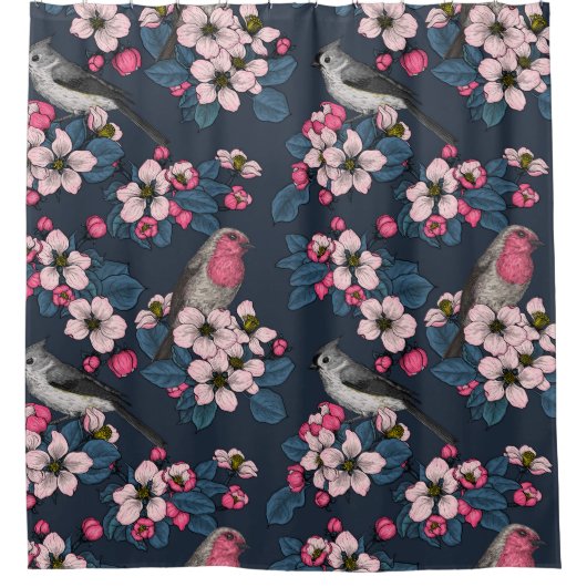 Vogels en bloesems douchegordijn (Voorkant)