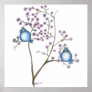 Vogels en bloesems (klein poster) poster