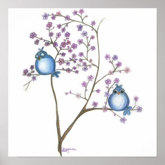 Vogels en bloesems (klein poster) poster (Voorkant)
