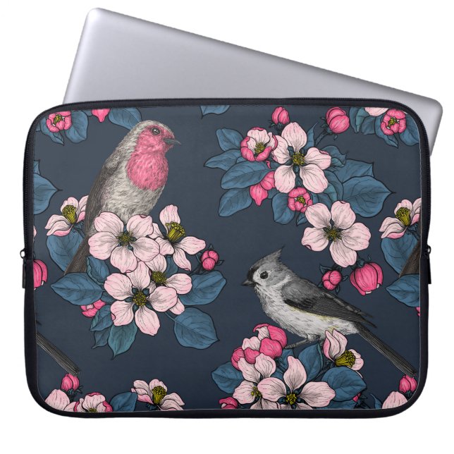 Vogels en bloesems laptop sleeve (Voorkant)