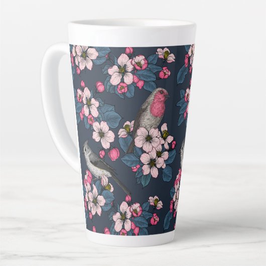 Vogels en bloesems latte mok (Linkerhoek)