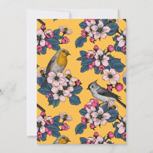 Vogels en bloesems op geel (Voorkant)