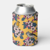 Vogels en bloesems op geel blikjeskoeler (Blikje Voorkant)