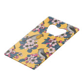 Vogels en bloesems op geel creditkaart flessenopener (Achterkant Gekanteld)