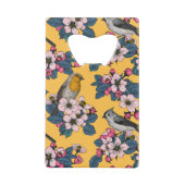 Vogels en bloesems op geel creditkaart flessenopener (Achterkant)