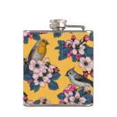 Vogels en bloesems op geel heupfles (Achterkant)