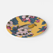Vogels en bloesems op geel papieren bordje (Gekanteld)