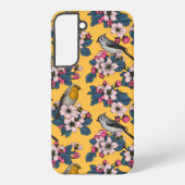 Vogels en bloesems op geel samsung galaxy hoesje (Achterkant)