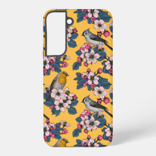 Vogels en bloesems op geel samsung galaxy hoesje