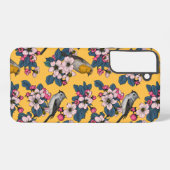 Vogels en bloesems op geel samsung galaxy hoesje (Achterkant horizontaal)