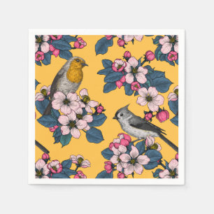 Vogels en bloesems op geel servet