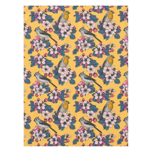 Vogels en bloesems op geel tafelkleed (Voorkant)
