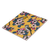 Vogels en bloesems op geel tegeltje (Zijkant)