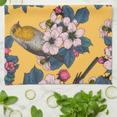 Vogels en bloesems op geel theedoek (Gevouwen)