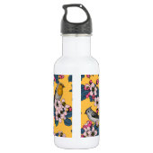 Vogels en bloesems op geel waterfles  (Achterkant)