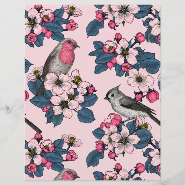 Vogels en bloesems op roze (Voorkant)