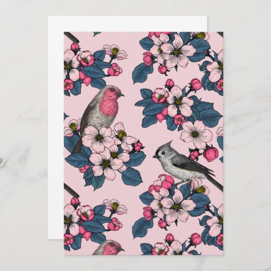 Vogels en bloesems op roze (Voorkant / Achterkant)