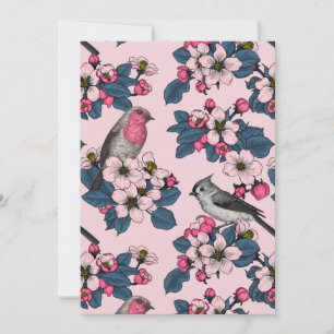 Vogels en bloesems op roze