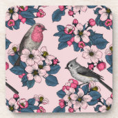 Vogels en bloesems op roze bier onderzetter (Voorkant)