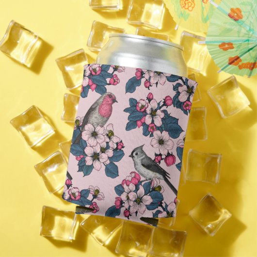 Vogels en bloesems op roze blikjeskoeler (Insitu Zomer)