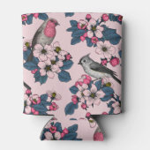 Vogels en bloesems op roze blikjeskoeler (Achterkant)