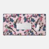 Vogels en bloesems op roze bureaumat (Keyboard & Muis)