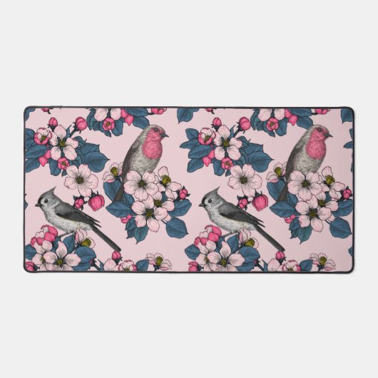 Vogels en bloesems op roze bureaumat (Voorkant)