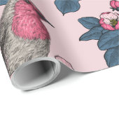 Vogels en bloesems op roze cadeaupapier (Rol Hoek)