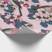 Vogels en bloesems op roze cadeaupapier (Hoek)