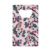 Vogels en bloesems op roze creditkaart flessenopener (Voorkant)