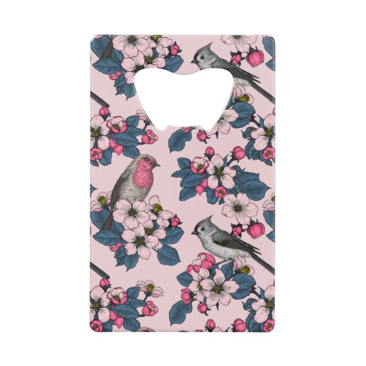 Vogels en bloesems op roze creditkaart flessenopener (Voorkant)