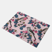 Vogels en bloesems op roze deurmat (Schuin)