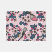 Vogels en bloesems op roze fleece deken (Voorkant (Horizontaal))