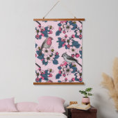 Vogels en bloesems op roze hangend wandkleed (Slaapkamer)