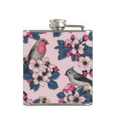 Vogels en bloesems op roze heupfles (Achterkant)