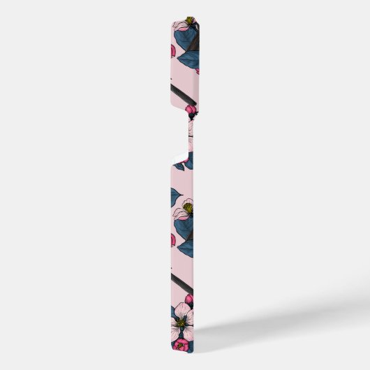 Vogels en bloesems op roze iPhone hoesje (Rechterkant)