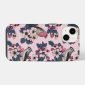 Vogels en Bloesems op roze iPhone Hoesje (Achterkant horizontaal)