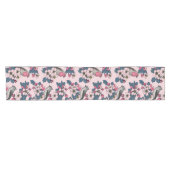 Vogels en bloesems op roze korte tafelloper (Horizontaal)