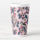 Vogels en bloesems op roze latte mok (Voorkant)