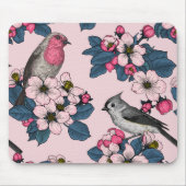 Vogels en bloesems op roze muismat (Voorkant)
