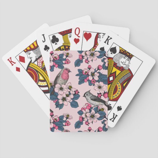 Vogels en bloesems op roze pokerkaarten (Achterkant)