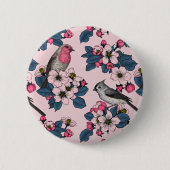 Vogels en bloesems op roze ronde button 5,7 cm (Voorkant)