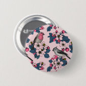 Vogels en bloesems op roze ronde button 5,7 cm (Voorkant /achterkant)