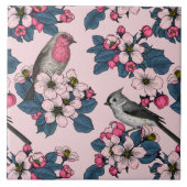 Vogels en bloesems op roze tegeltje (Voorkant)