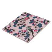 Vogels en bloesems op roze tegeltje (Zijkant)