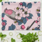 Vogels en bloesems op roze theedoek (Gevouwen)