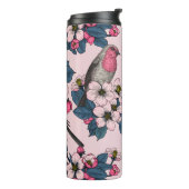 Vogels en bloesems op roze thermosbeker (Gedraaid links)
