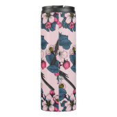 Vogels en bloesems op roze thermosbeker (Achterkant)