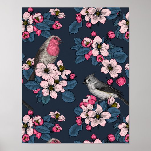 Vogels en bloesems poster (Voorkant)