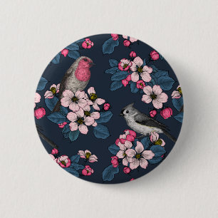 Vogels en bloesems ronde button 5,7 cm